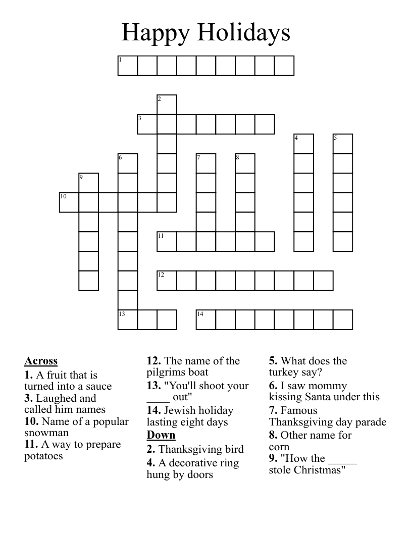  Happy Holidays Crossword