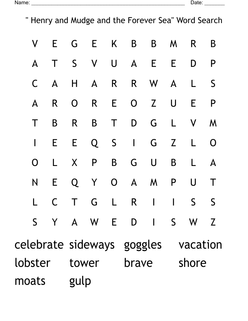 " Henry and Mudge and the Forever Sea" Word Search