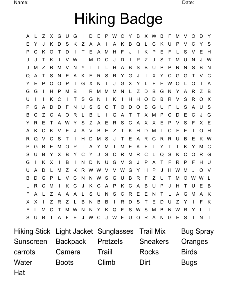  Hiking Badge  Word Search