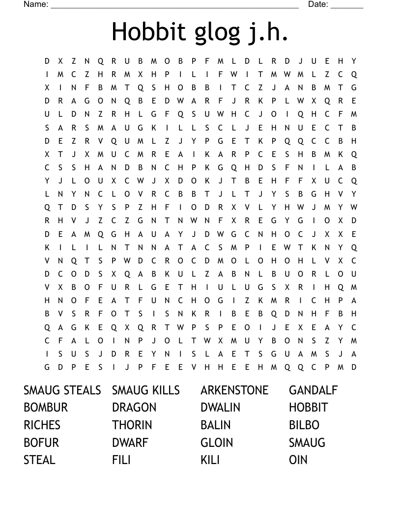  Hobbit glog j.h. Word Search