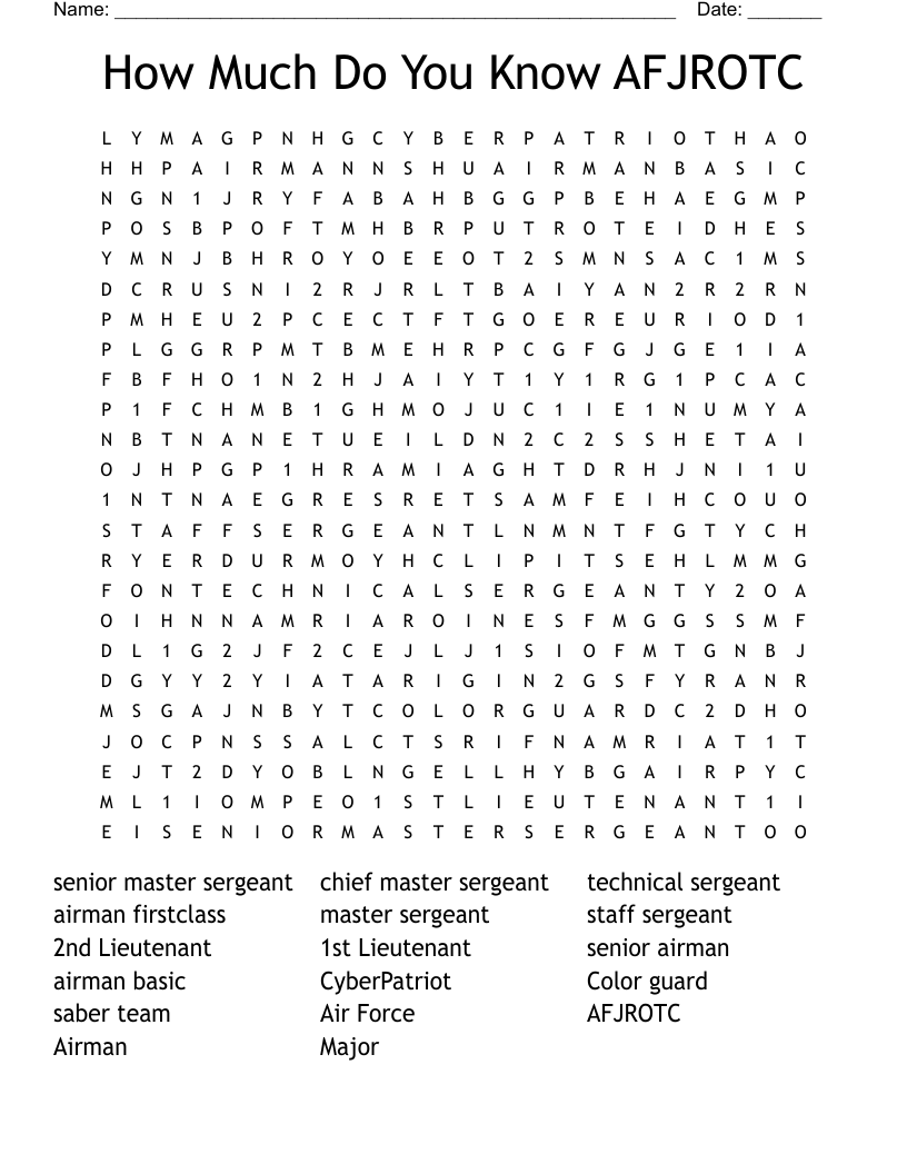  How Much Do You Know AFJROTC Word Search