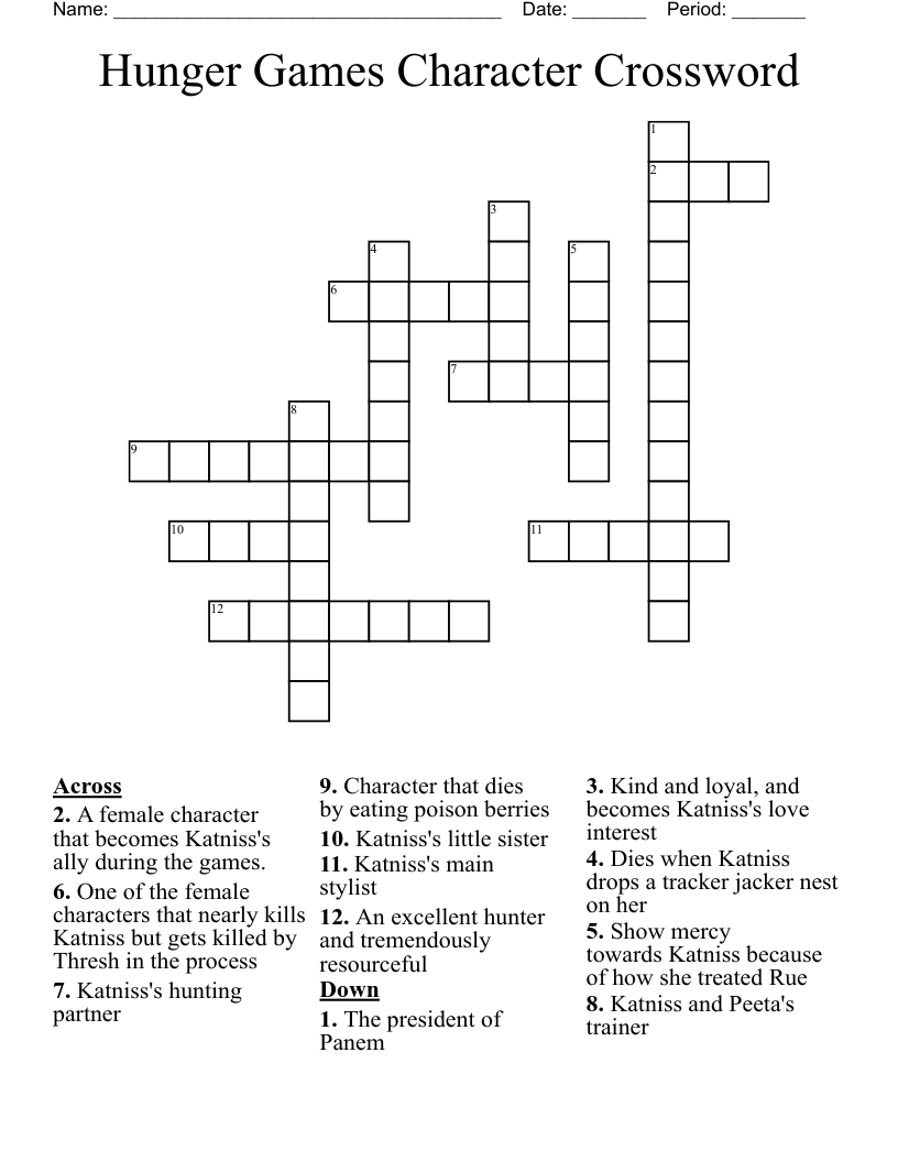  Hunger Games Character Crossword