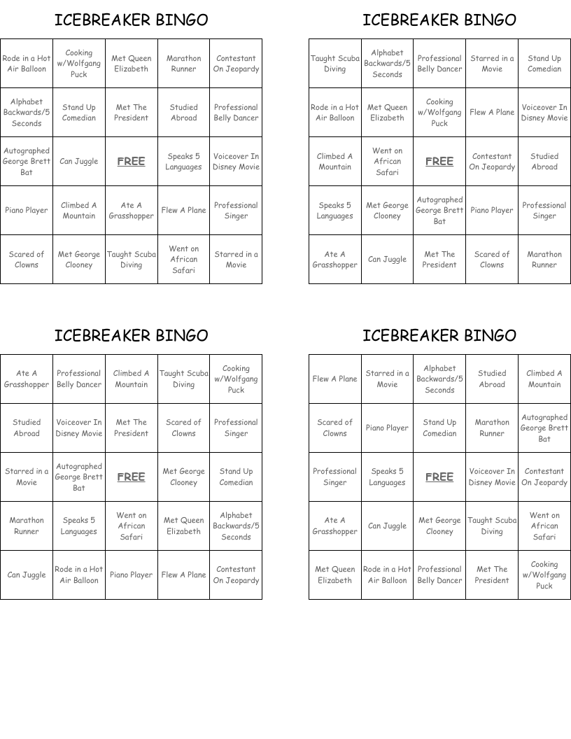  ICEBREAKER BINGO