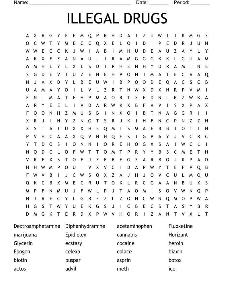  ILLEGAL DRUGS Word Search