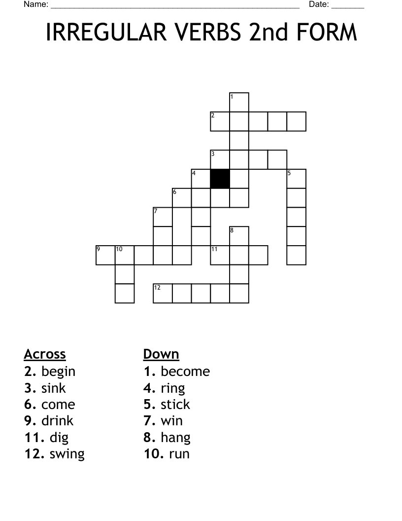  IRREGULAR VERBS 2nd FORM Crossword
