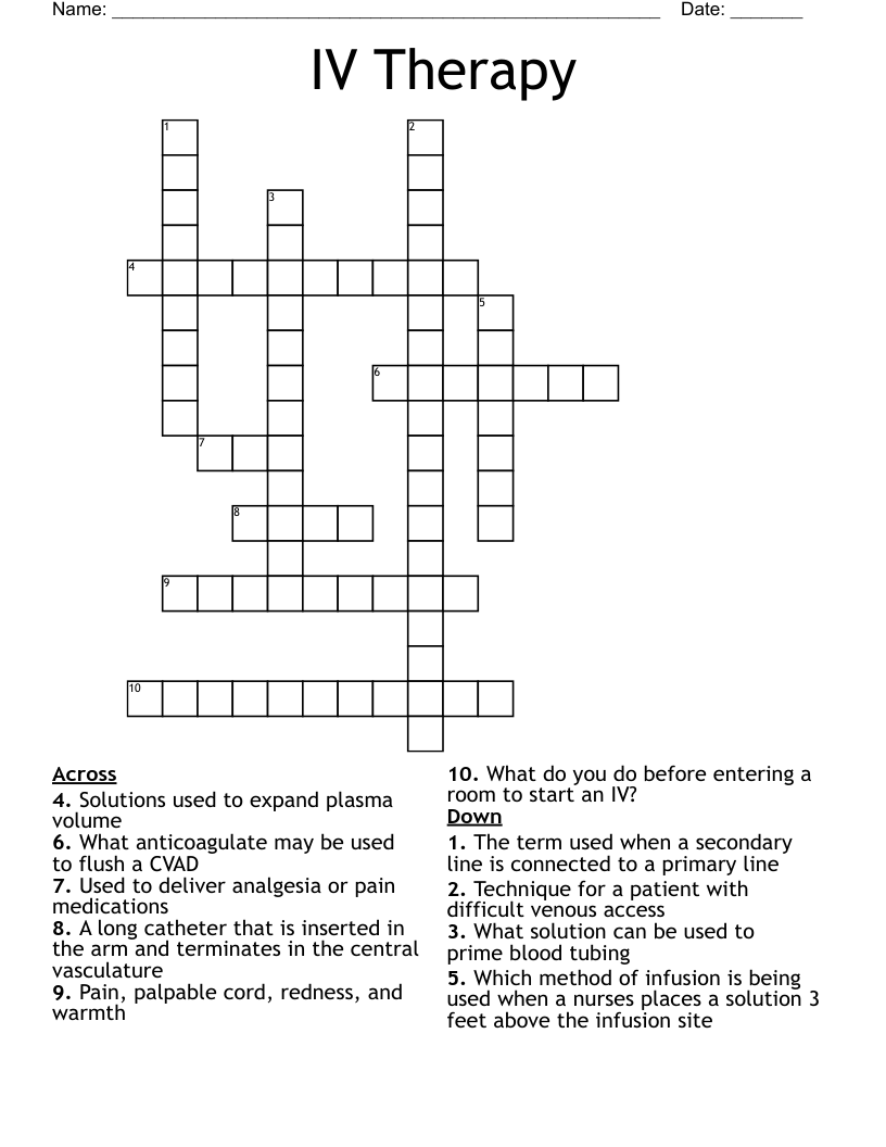  IV Therapy Crossword