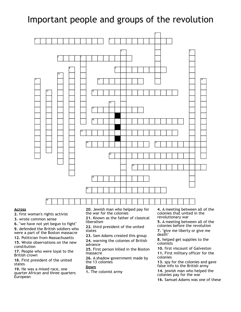 Important people and groups of the revolution  Crossword