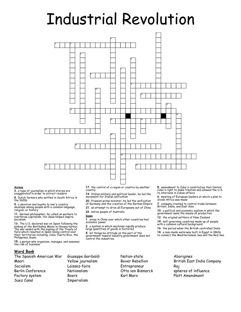  Industrial Revolution Crossword