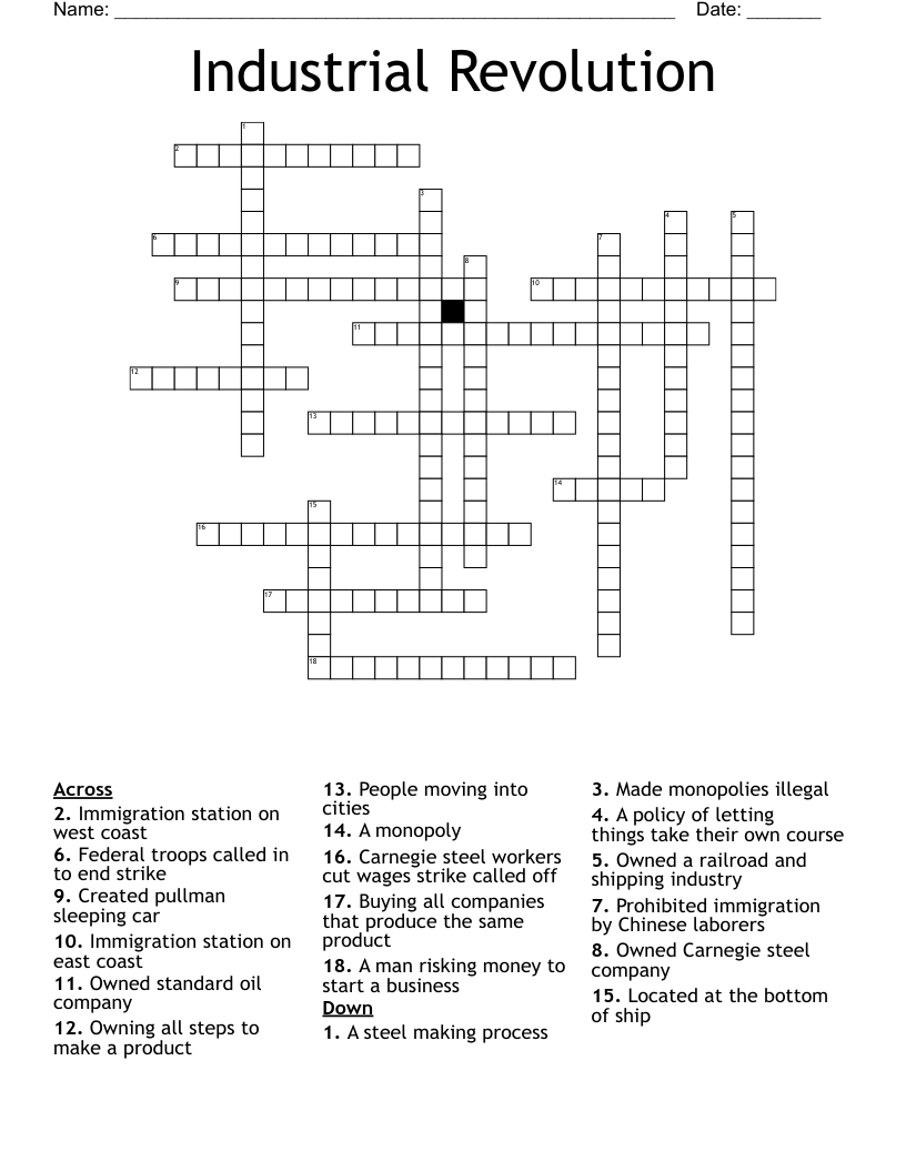  Industrial Revolution  Crossword