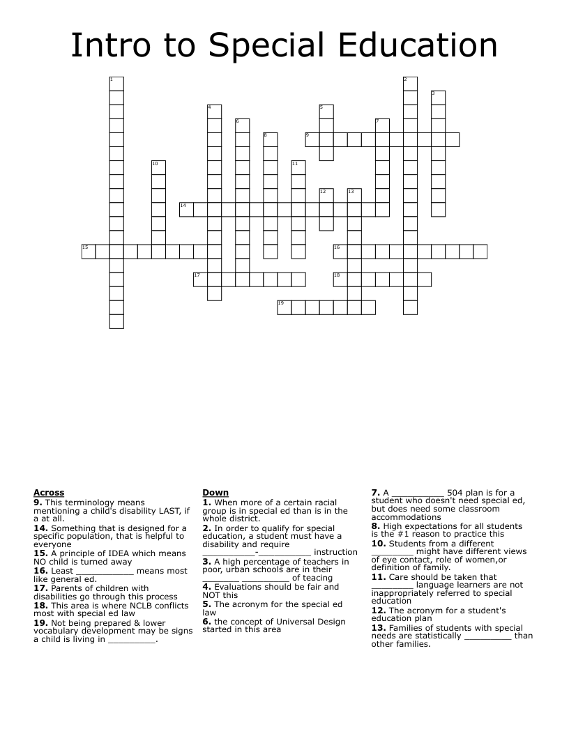  Intro to Special Education  Crossword