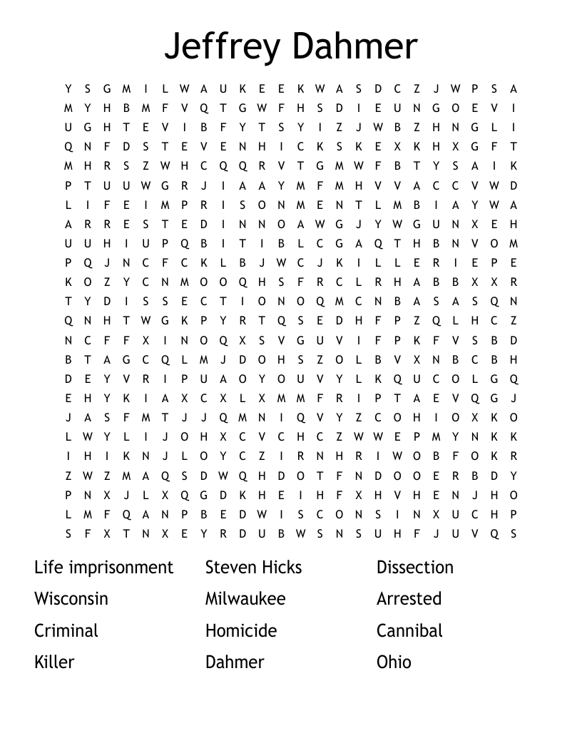  Jeffrey Dahmer Word Search