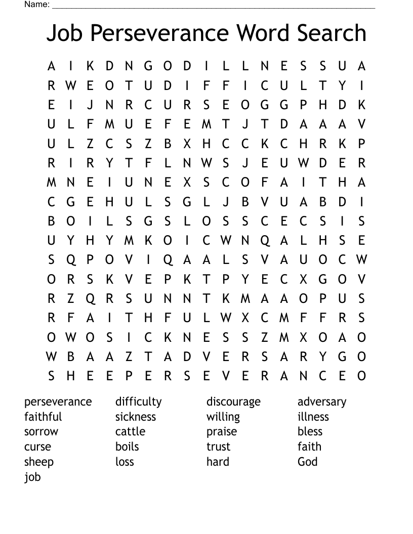 Job Perseverance Word Search