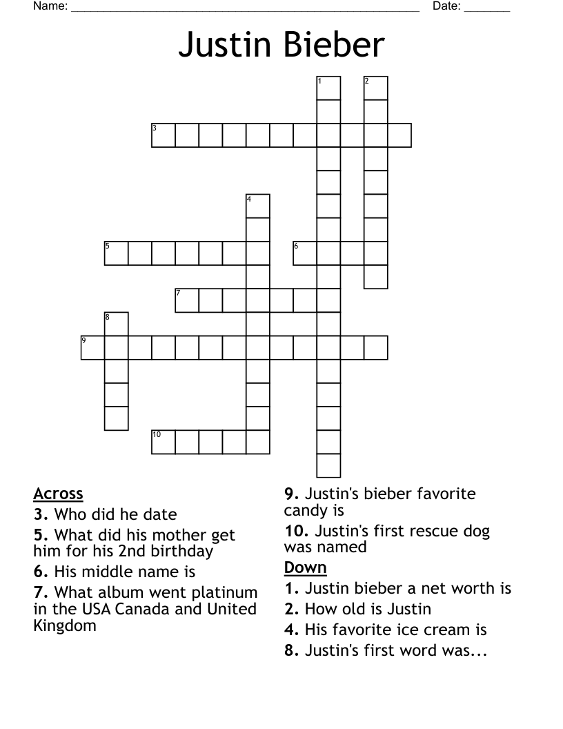  Justin Bieber  Crossword