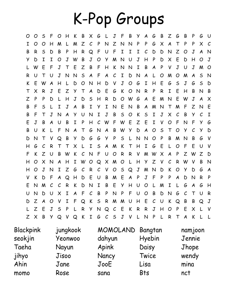  K-Pop Groups Word Search