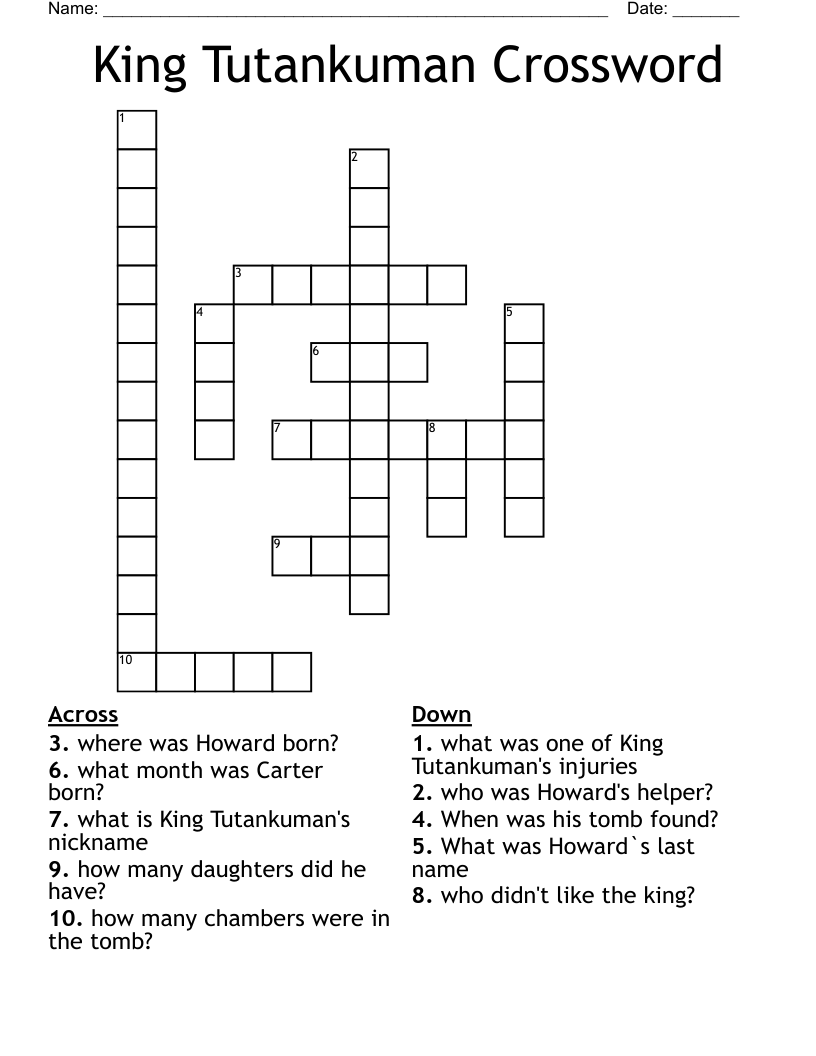  King Tutankuman Crossword