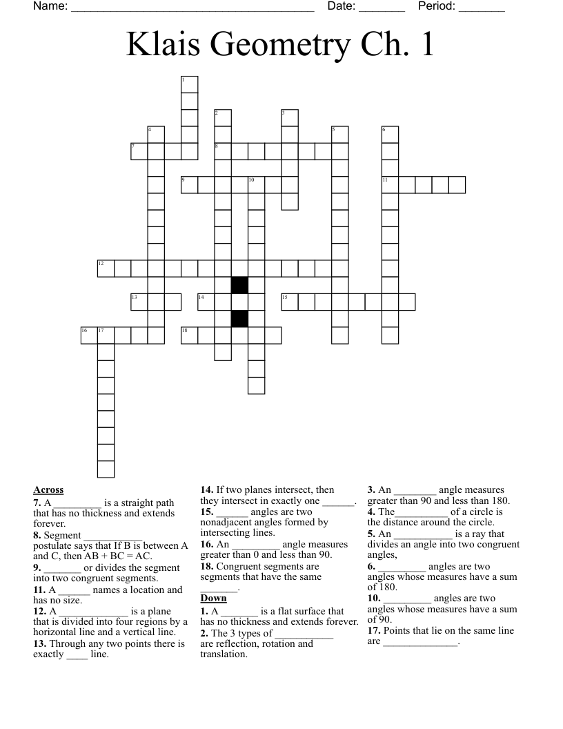  Klais Geometry  Ch. 1  Crossword