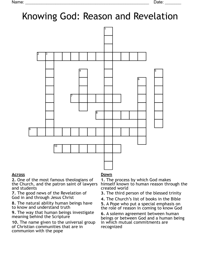  Knowing God: Reason and Revelation Crossword