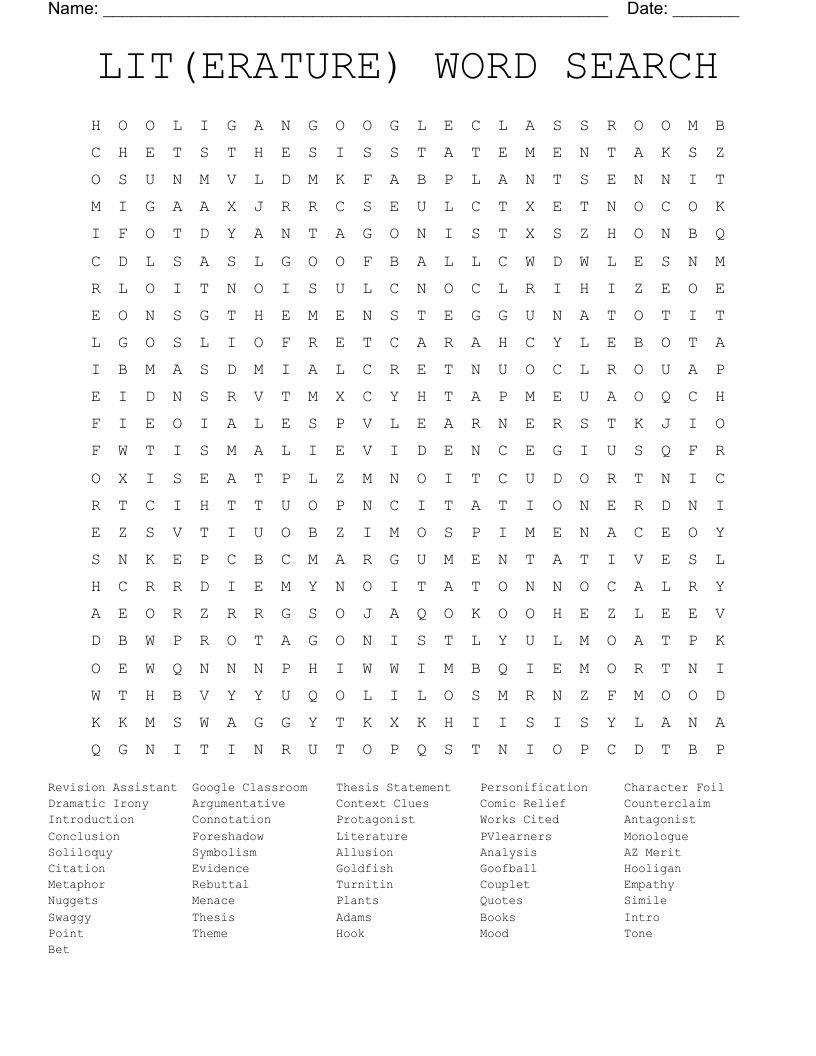  LIT(ERATURE) WORD SEARCH