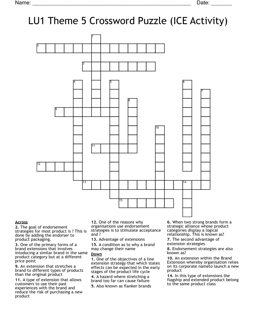  LU1 Theme 5 Crossword Puzzle (ICE Activity)