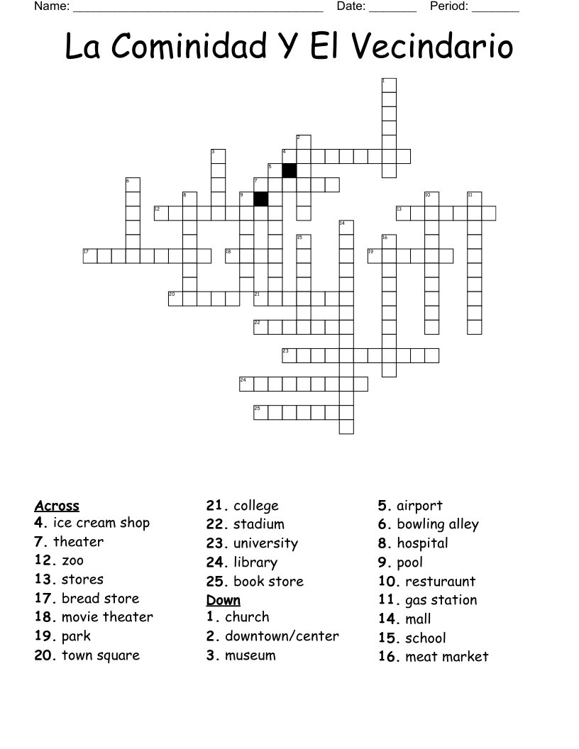  La Cominidad Y El Vecindario Crossword