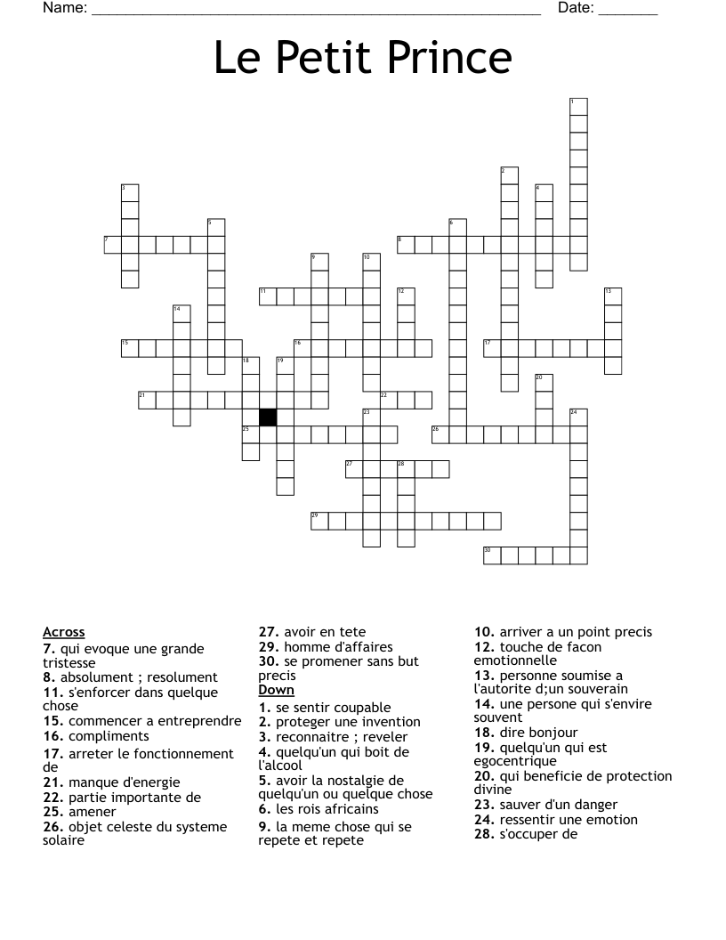  Le Petit Prince  Crossword
