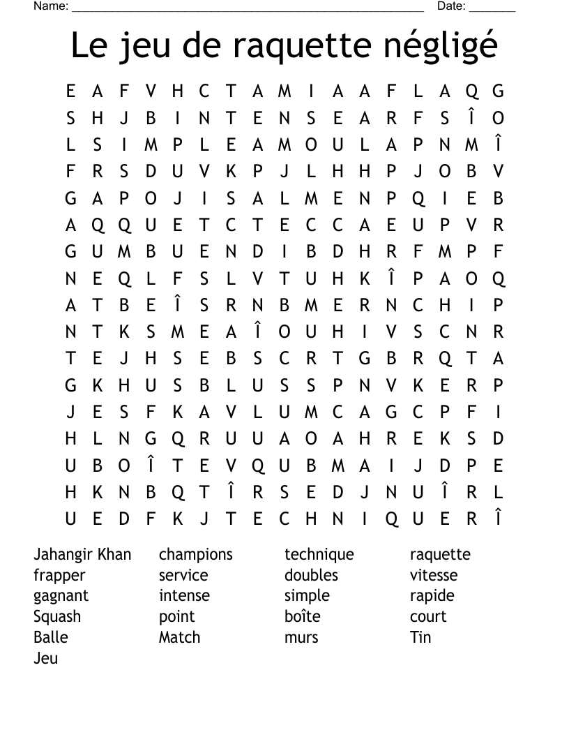  Le jeu de raquette négligé Word Search