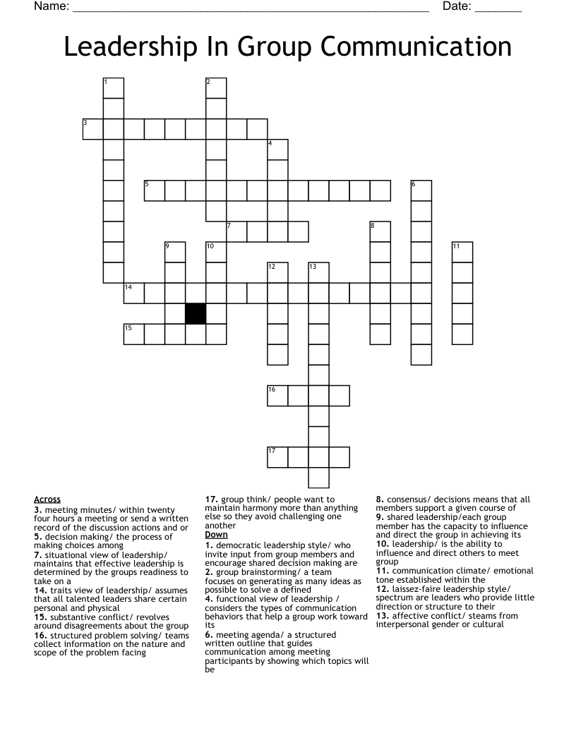  Leadership In Group Communication Crossword