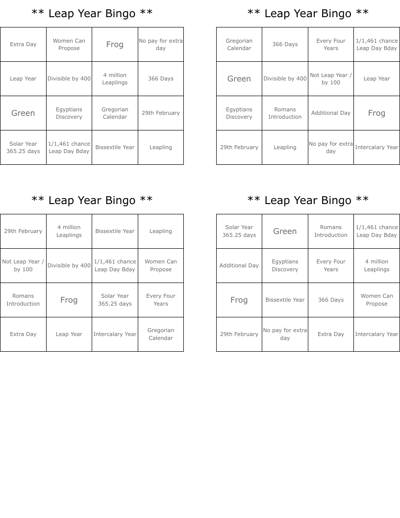 ** Leap Year Bingo **