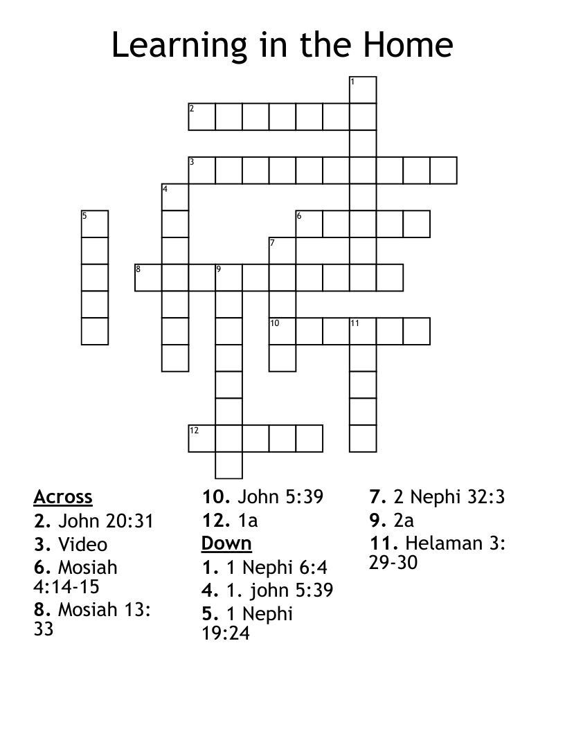 Learning in the Home Crossword