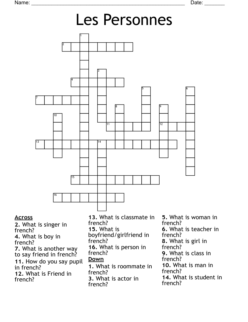  Les Personnes Crossword