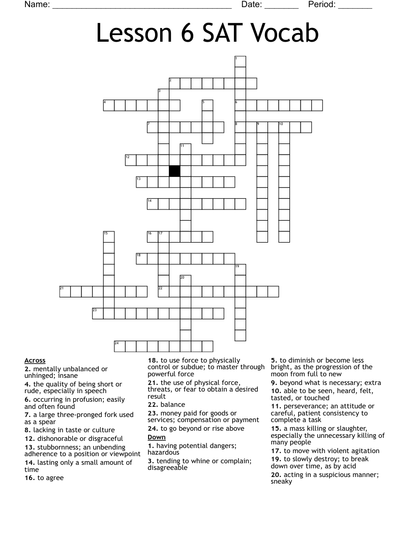  Lesson 6 SAT Vocab Crossword