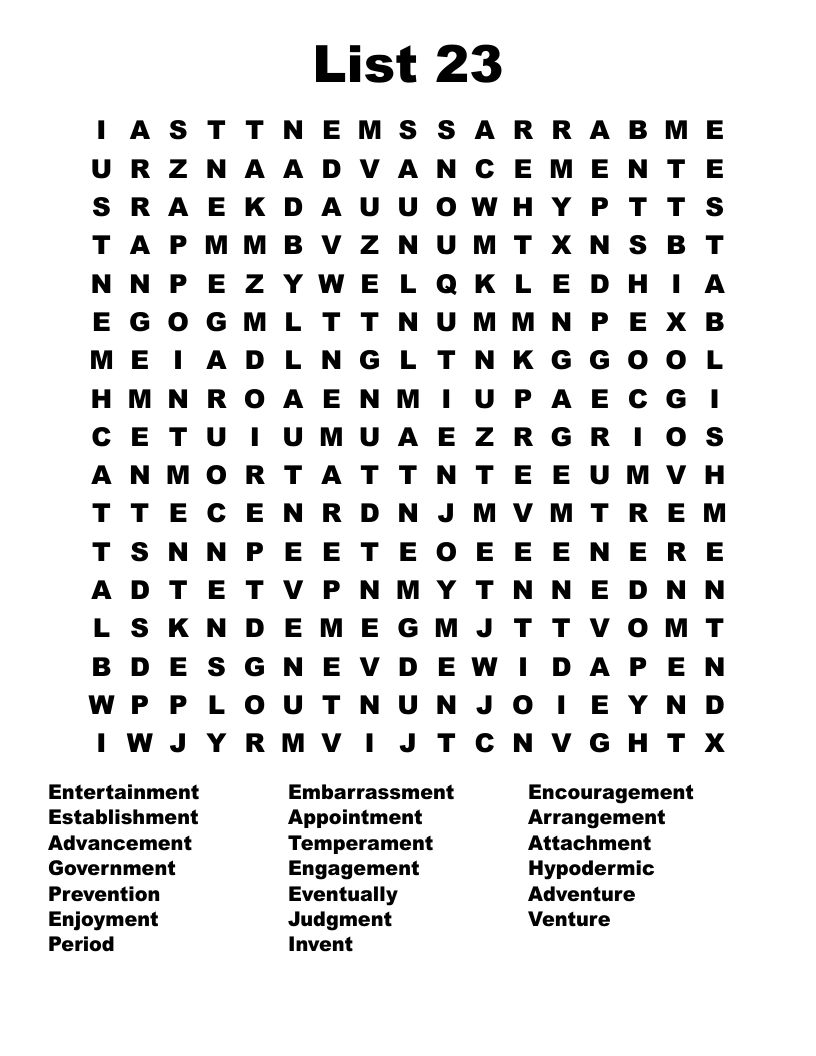  List 23  Word Search