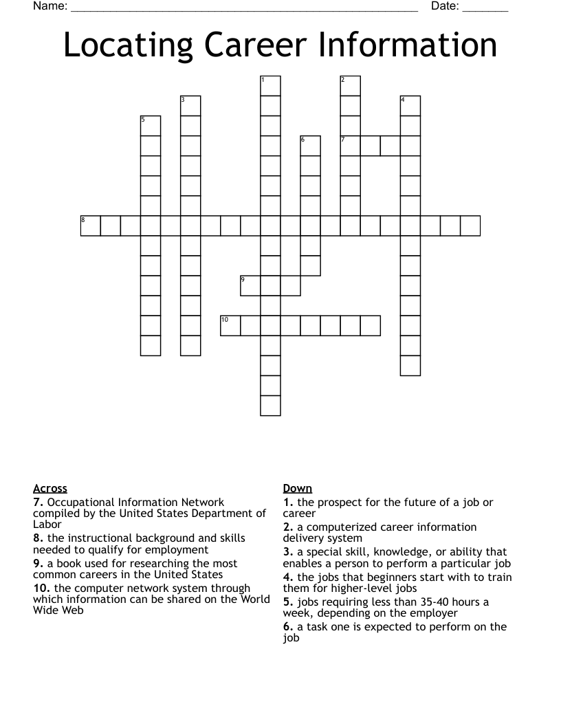  Locating Career Information Crossword