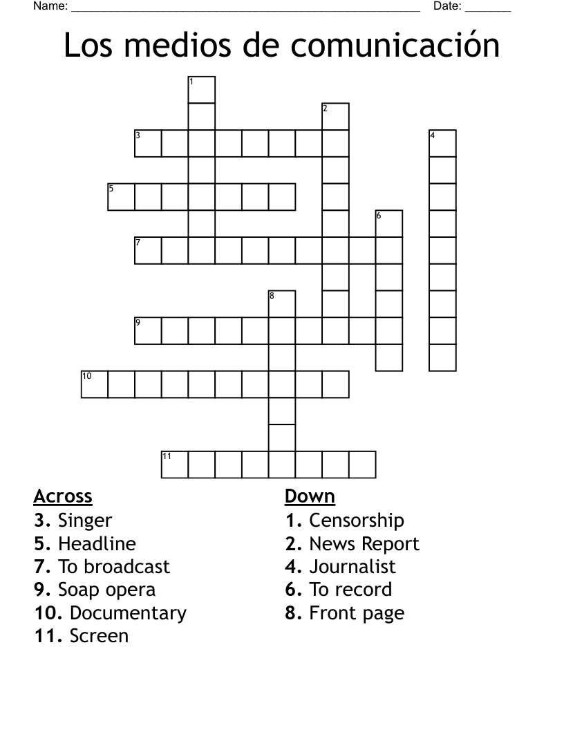  Los medios de comunicación Crossword