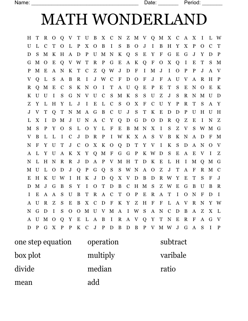  MATH WONDERLAND Word Search