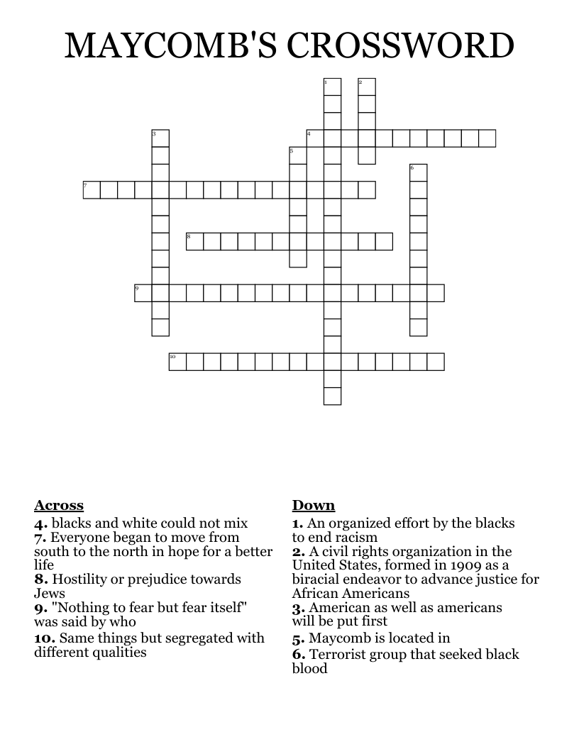  MAYCOMB'S CROSSWORD