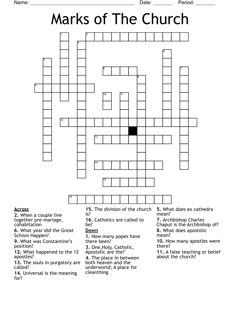  Marks of The Church Crossword
