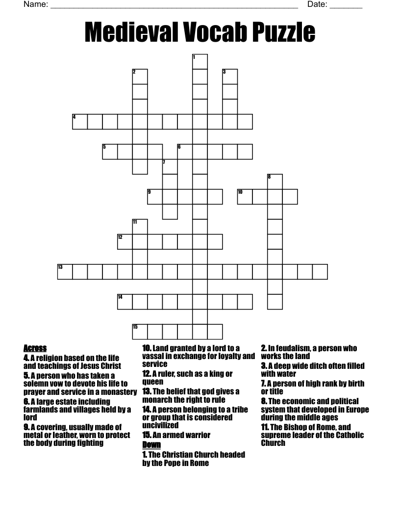  Medieval Vocab Puzzle Crossword