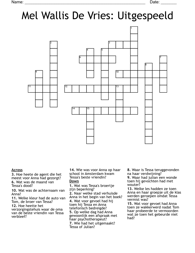  Mel Wallis De Vries: Uitgespeeld Crossword