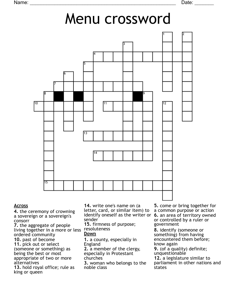  Menu crossword