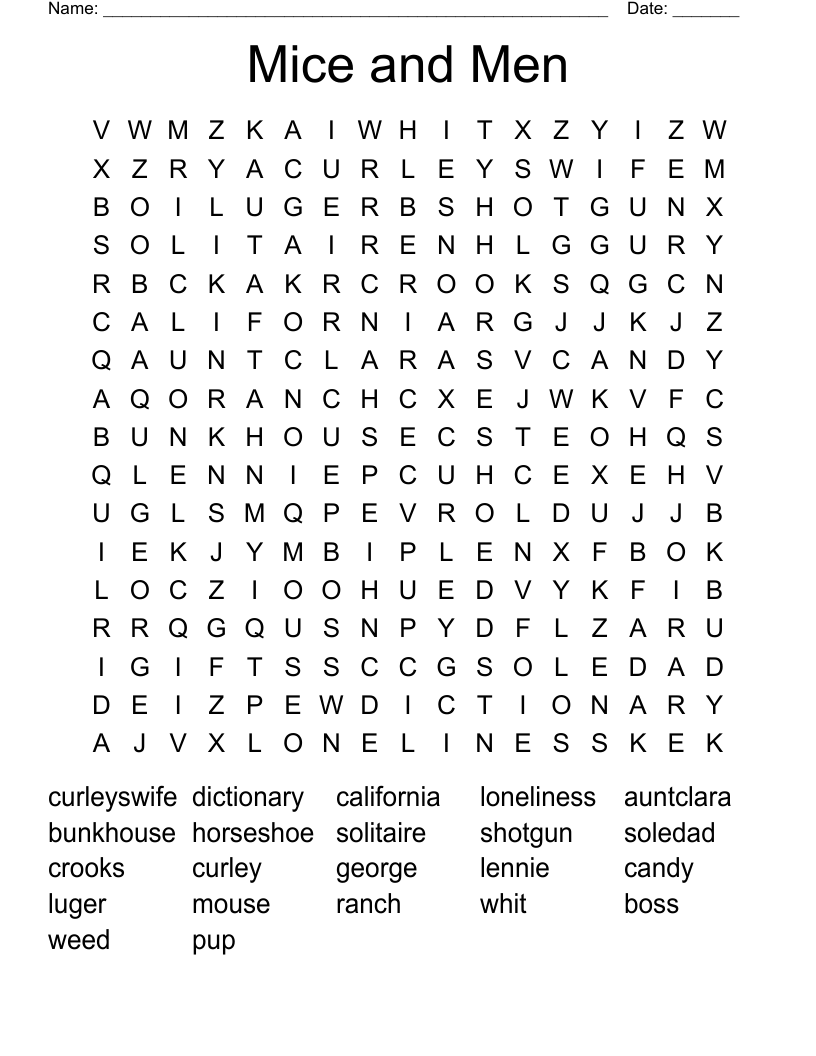  Mice and Men Word Search
