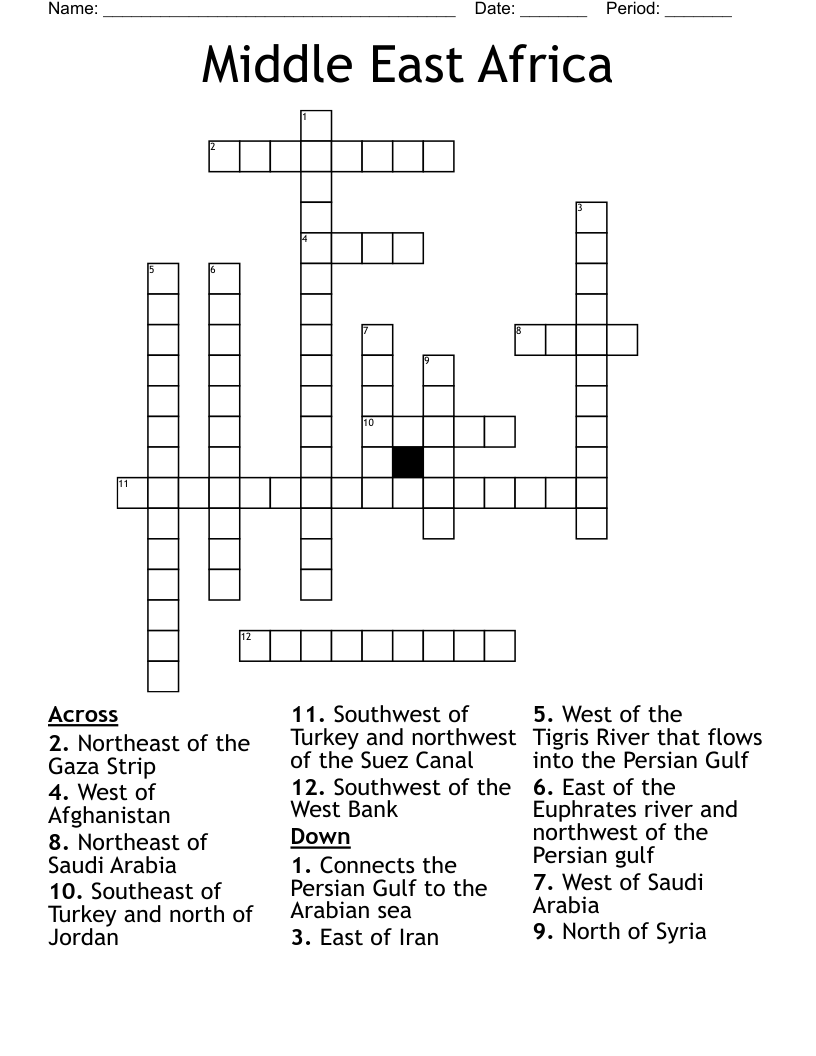  Middle East Africa Crossword
