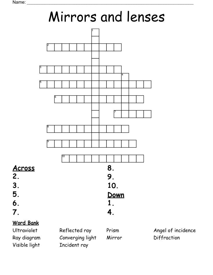  Mirrors and lenses Crossword