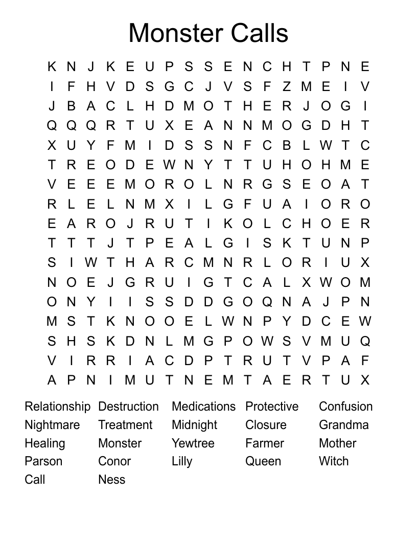  Monster Calls Word Search