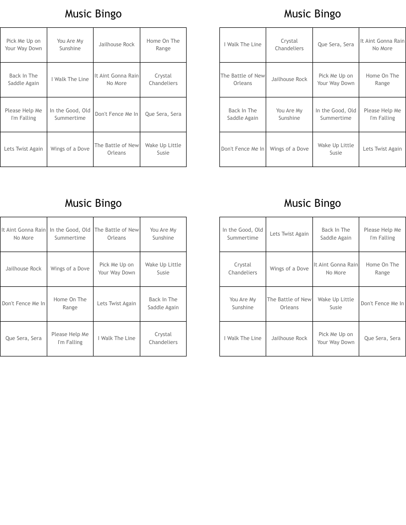  Music Bingo