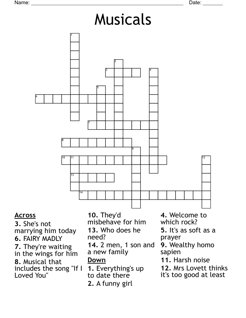  Musicals Crossword