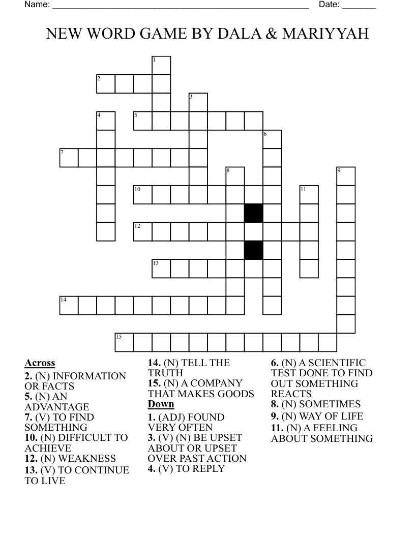  NEW WORD GAME BY DALA & MARIYYAH Crossword