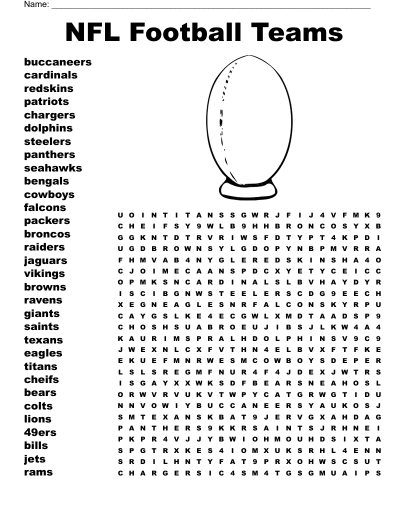  NFL Football Teams Word Search