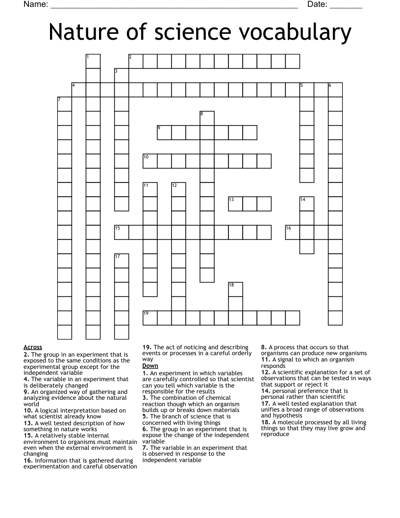 Nature of science vocabulary  Crossword