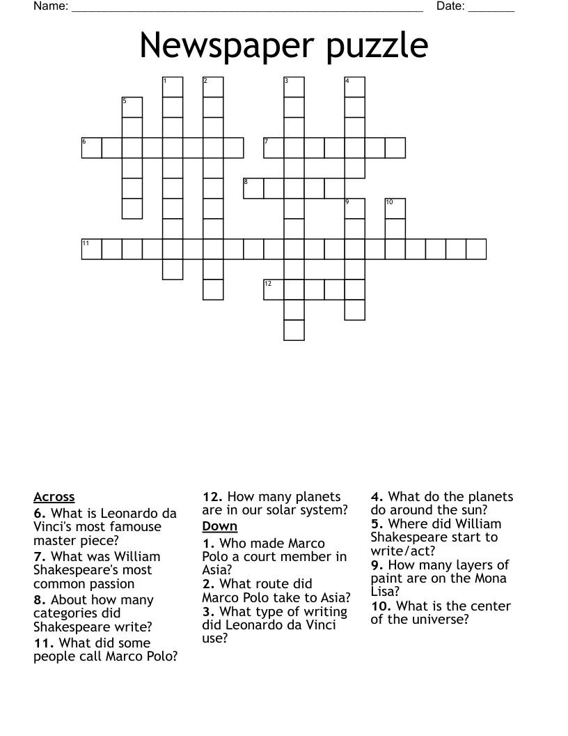  Newspaper puzzle Crossword